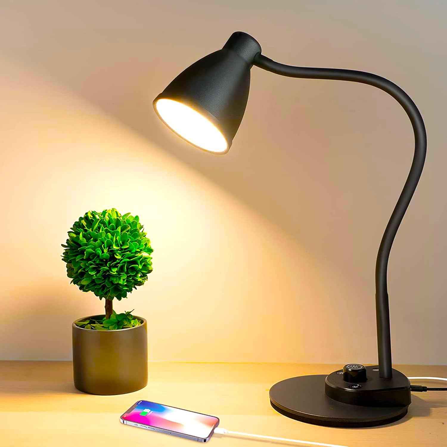 BOHON Dimmable Desk Lamp with USB Port – Eye-Friendly Study Light for Remote Workers and Students