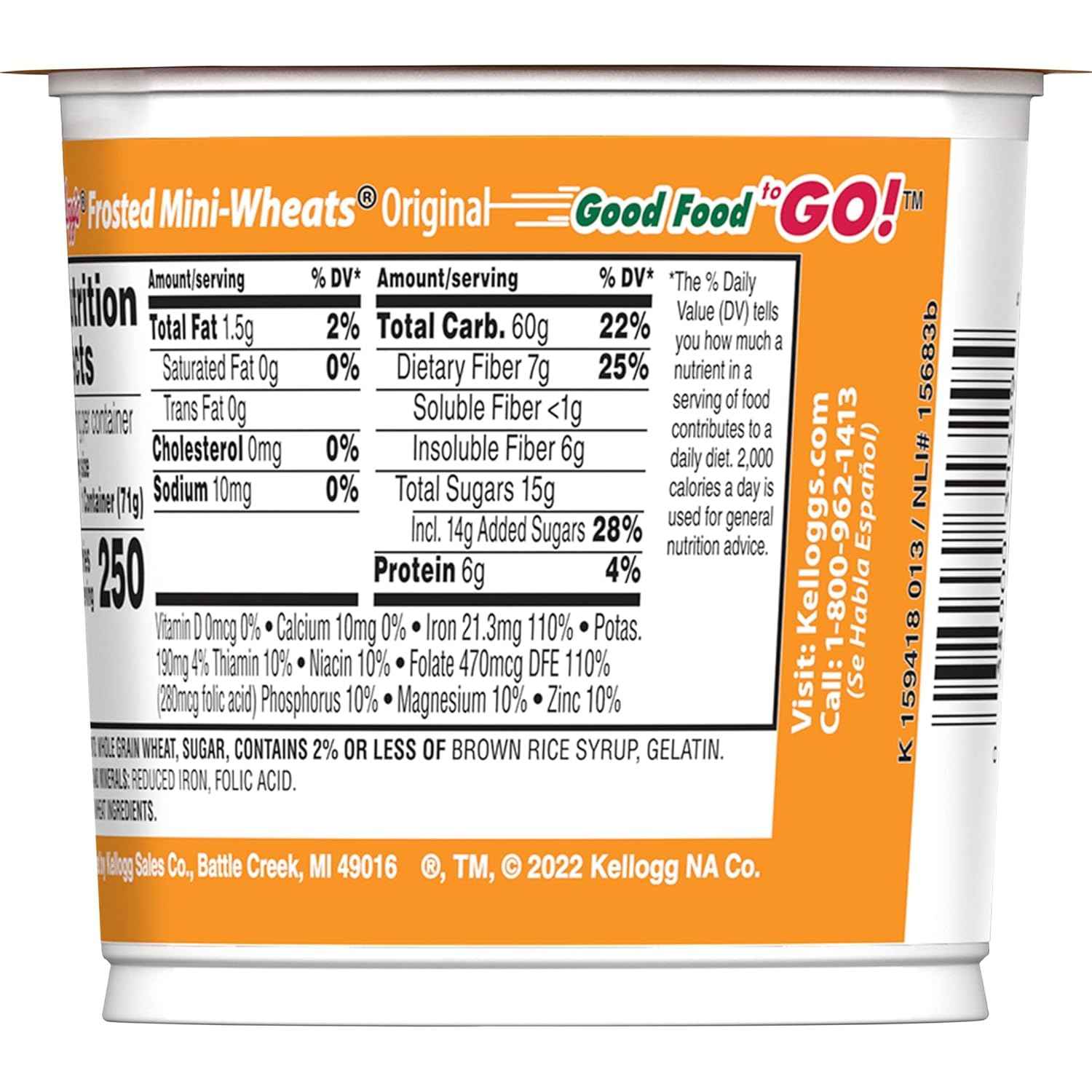 Kellogg's Frosted Mini-Wheats Cereal Cups – High-Fiber Low-Fat Snack for Health-Conscious Adults, 12-Pack