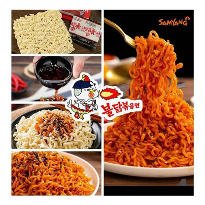 Samyang_Buldak_Spicy_Ramen,_Hot_Chicken_Ramen,_Korean_Stir-Fried_Instant_Noodle,_Original,_1_Bag_with_5_Pack_ramen__black_buldak_korean_Food