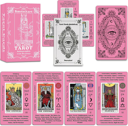 Smoostart_Pink_Tarot_Cards_with_Meanings_for_Beginners,_Tarot_Cards_Deck_with_Guidebook,_Keywords,_Element,_Planet,_Zodiac,_Chakra,_Yes_or_No,_Musical_Pitch,_Numerology,_Hebrew_Alphabet