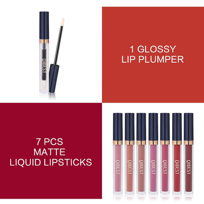 QiBest_7Pcs_Matte_Liquid_Lipstick_Set_with_Lip_Plumper,_Waterproof_and_Velvet_Lip_Makeup_Gloss_Lipgloss_Silky_Smooth_Flawless_Glossy_Lip_Care_Cosmetic