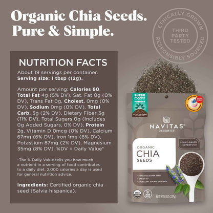 Navitas Organics Chia Seeds – Single Ingredient Organic Superfood for a Clean Uncluttered Pantry