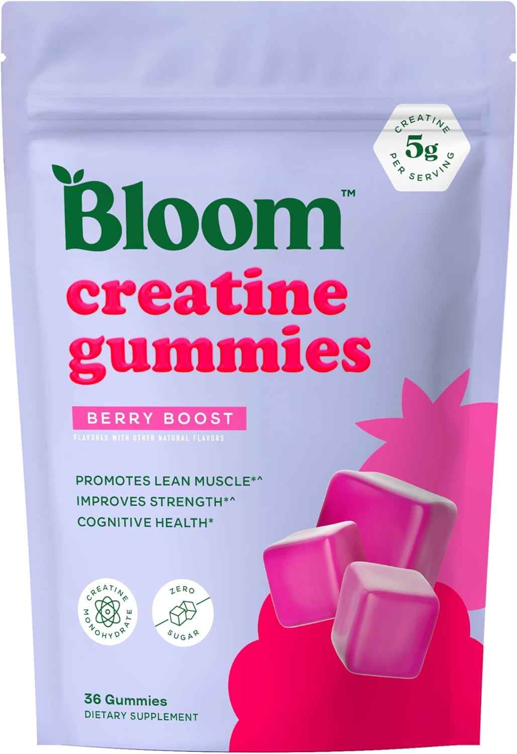 Bloom Creatine Monohydrate Gummies – Thoughtful Fitness Gift for Her, 5g Sugar Free Berry Boost Gummy for the Woman Who Has Everything