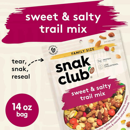 Snak Club Sweet & Salty Trail Mix, Family Size – Low-Sodium Guilt-Free Snack for Health-Conscious Snackers, 14 oz