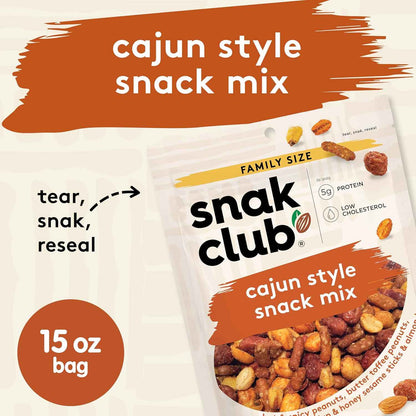 Snak Club Cajun Snack Mix – Office Desk Protein Snack for Focused Workdays and Mid Afternoon Energy, 15 oz Resealable Pouch