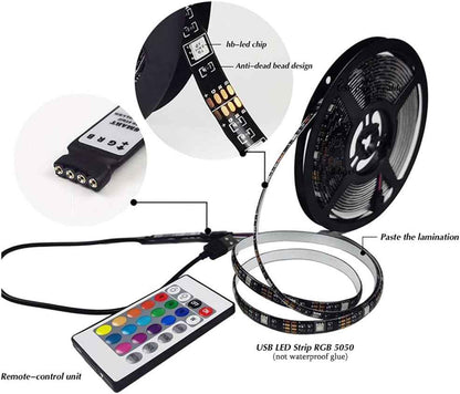 DAYBETTER RGB LED Strip Lights 16.4ft USB 5V Low Voltage Touchable Light for TV Backlight and Home Theater Setup