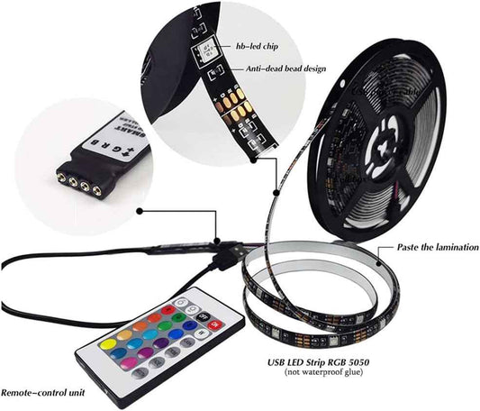 DAYBETTER RGB LED Strip Lights 16.4ft USB 5V Low Voltage Touchable Light for TV Backlight and Home Theater Setup