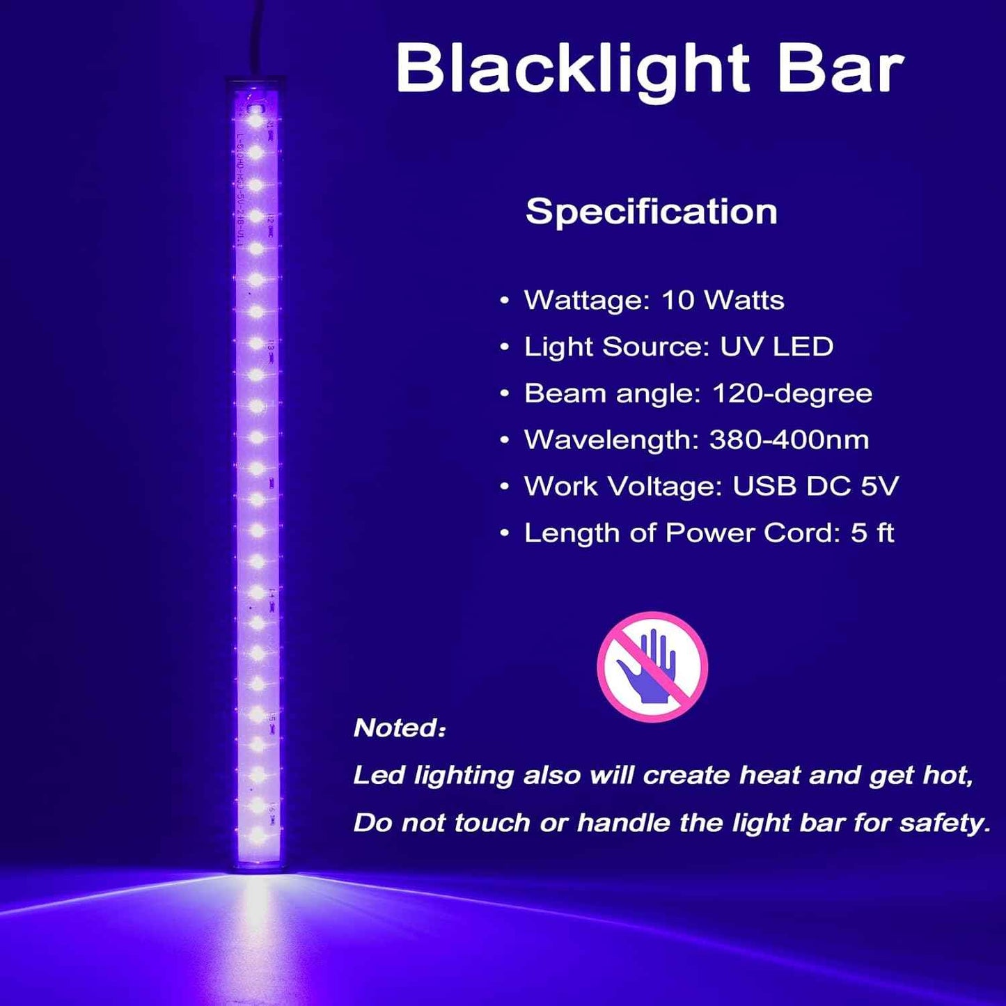 GREENIC USB Black Light Bar 2-Pack – 1ft UV LED Strip for Bedroom Decor and Living Room Aesthetic Glow Accents