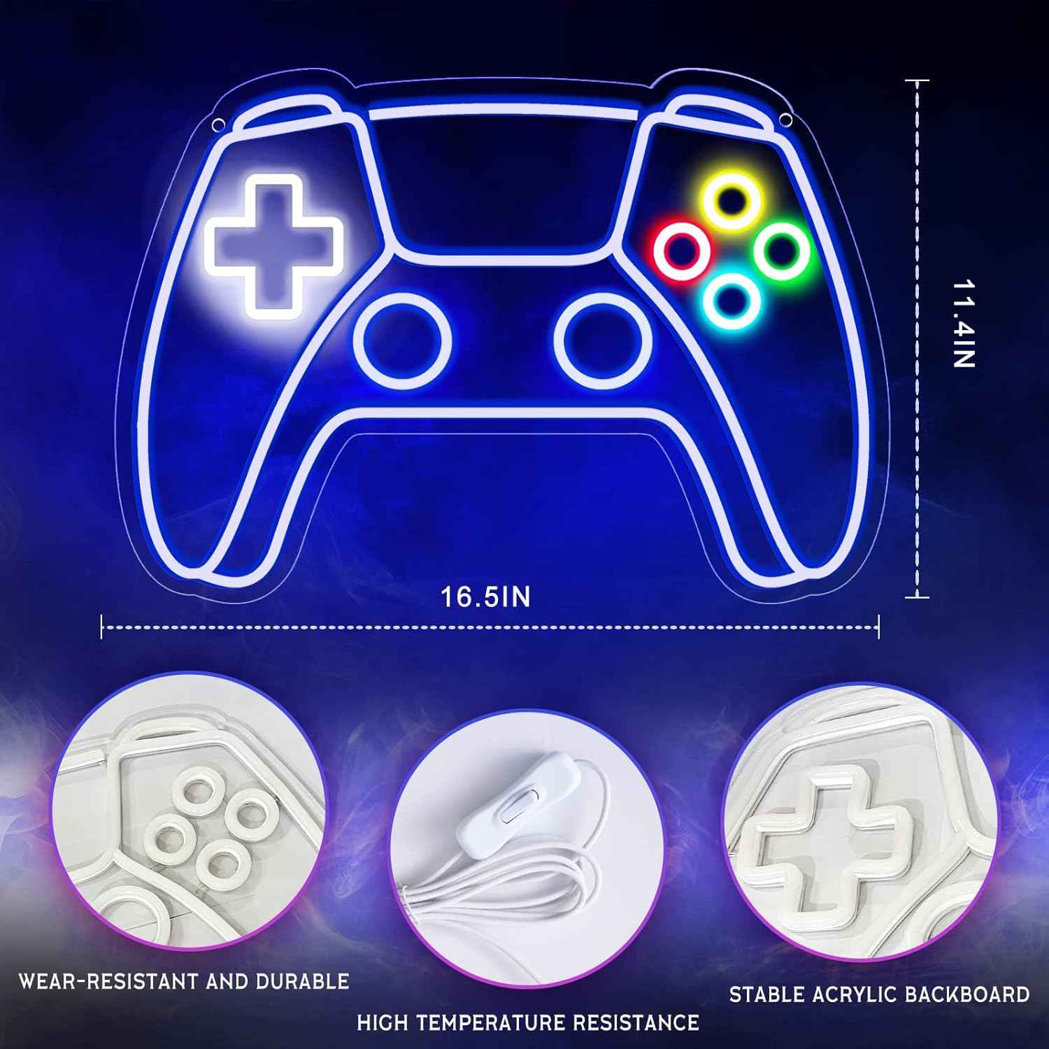 AQUOS Neon Signs Gamepad LED Neon Light – Cool Birthday Gift for Teen Boys and Gamers, USB Powered Boys Room Wall Decor