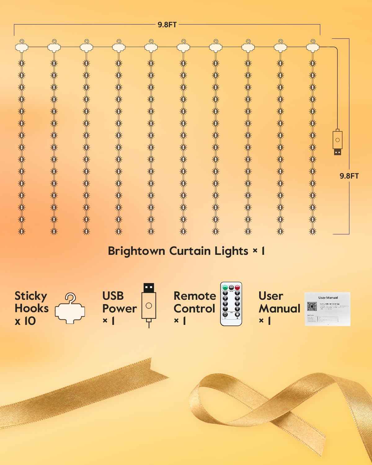 Brightown Smart Curtain Lights – Romantic Valentine's Day Gift for Women, USB Plug-in Bedroom Fairy Lights