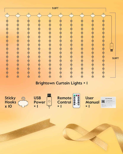 Brightown Smart Curtain Lights – Romantic Valentine's Day Gift for Women, USB Plug-in Bedroom Fairy Lights