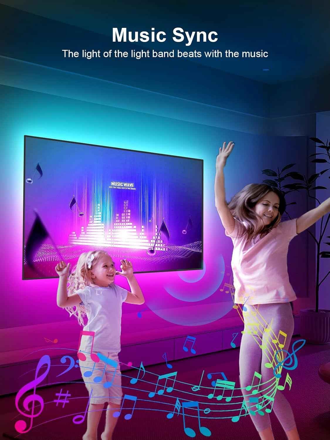 GIPOYENT TV LED Backlight Strip - Living Room Aesthetic Accent, RGB Ambient Glow for 35-85 Inch TVs