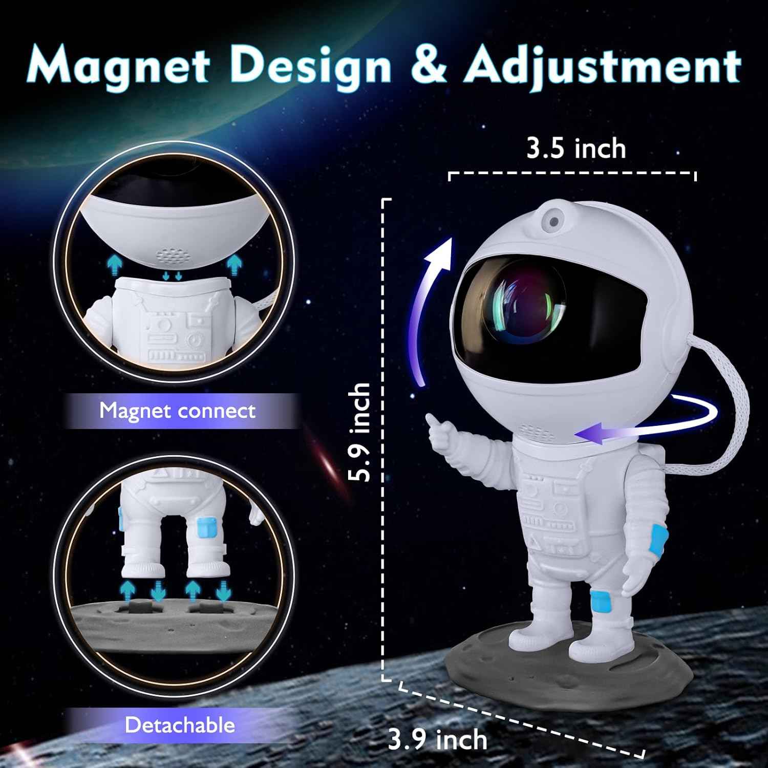 Astronaut Star Projector – Calming Bedroom Light for Kids, 8 Nebula Colors and Green Stars