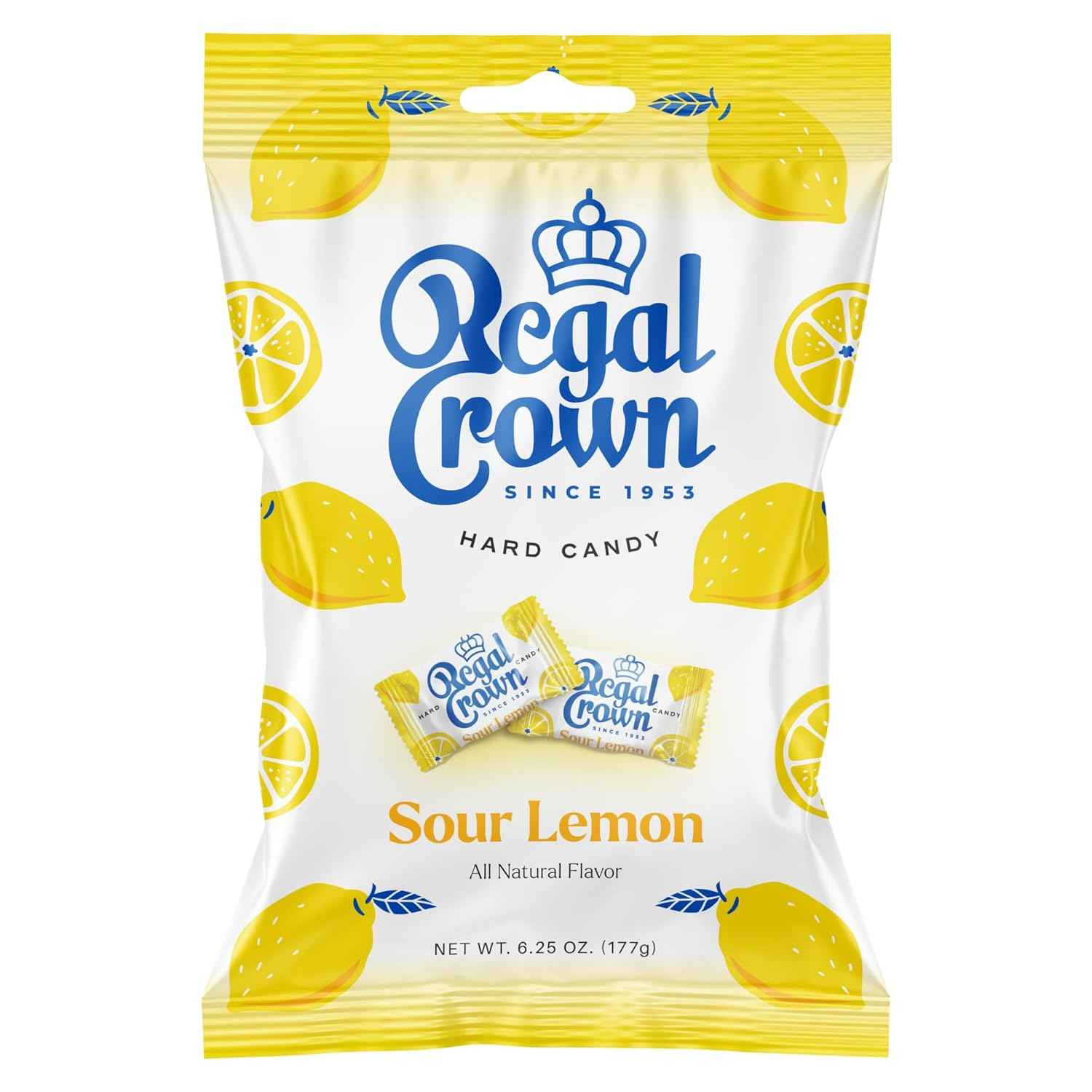 Regal Crown Sour Lemon Hard Candy – Low Calorie Afternoon Pick-Me-Up, Only 15 Calories Per Piece for Mindful Snacking (6.25 oz)