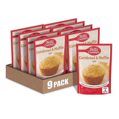 Betty Crocker Cornbread and Muffin Baking Mix, 6.5 oz (Pack of 9) – Easy Weeknight Side Dish for Picky Eaters