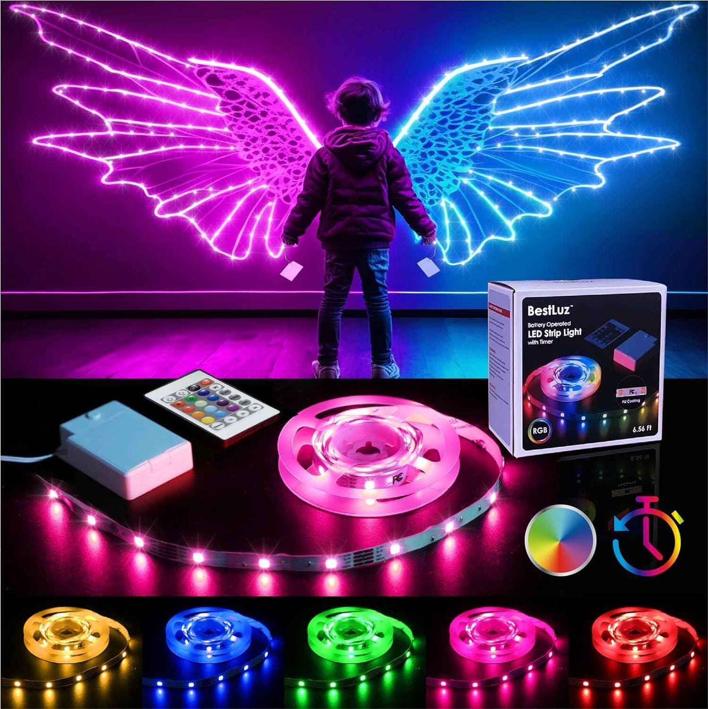 GlowGlide RGB Strip Lights – Child Friendly Ambient Lighting for Playroom and Bedroom with Timer and Remote