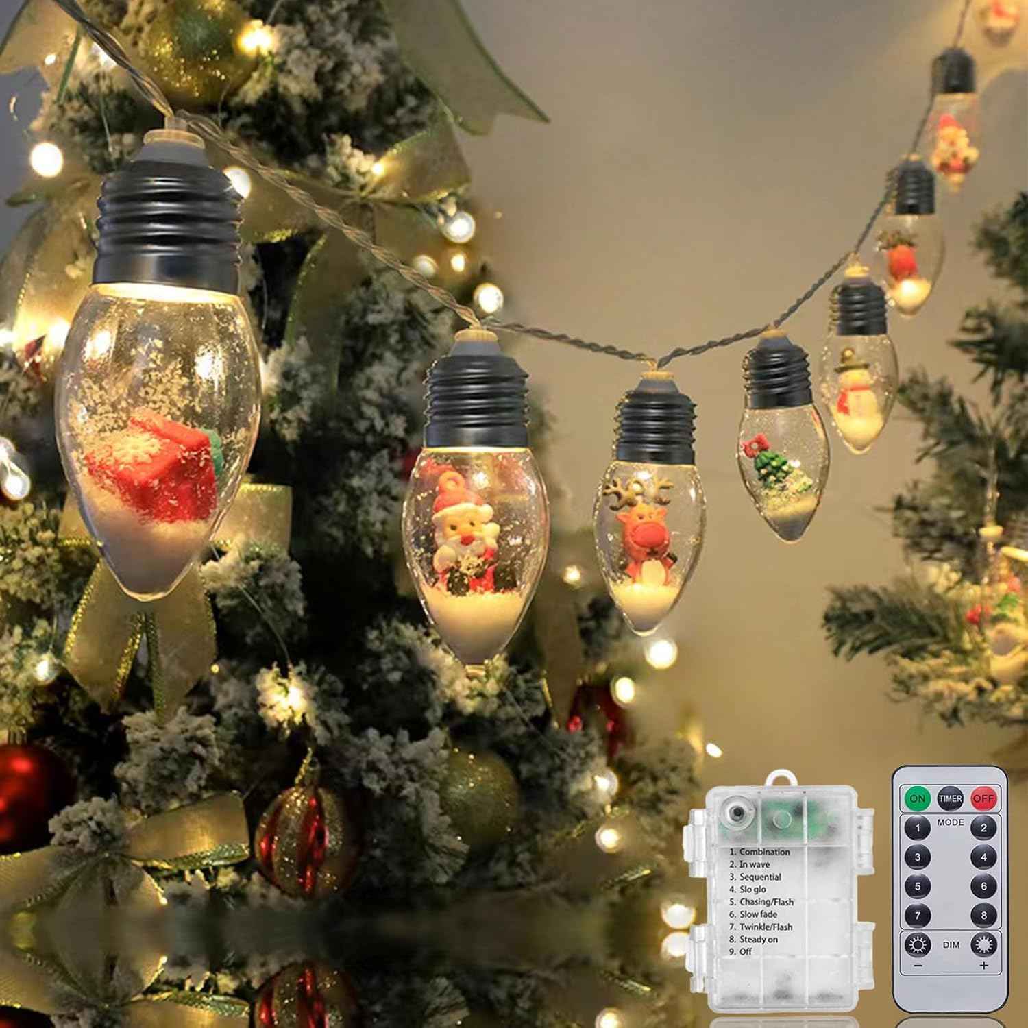 Aomike LED Snow Globe Lights – Affordable Stocking Stuffer and Secret Santa Present, 6.8ft Battery String Warm White