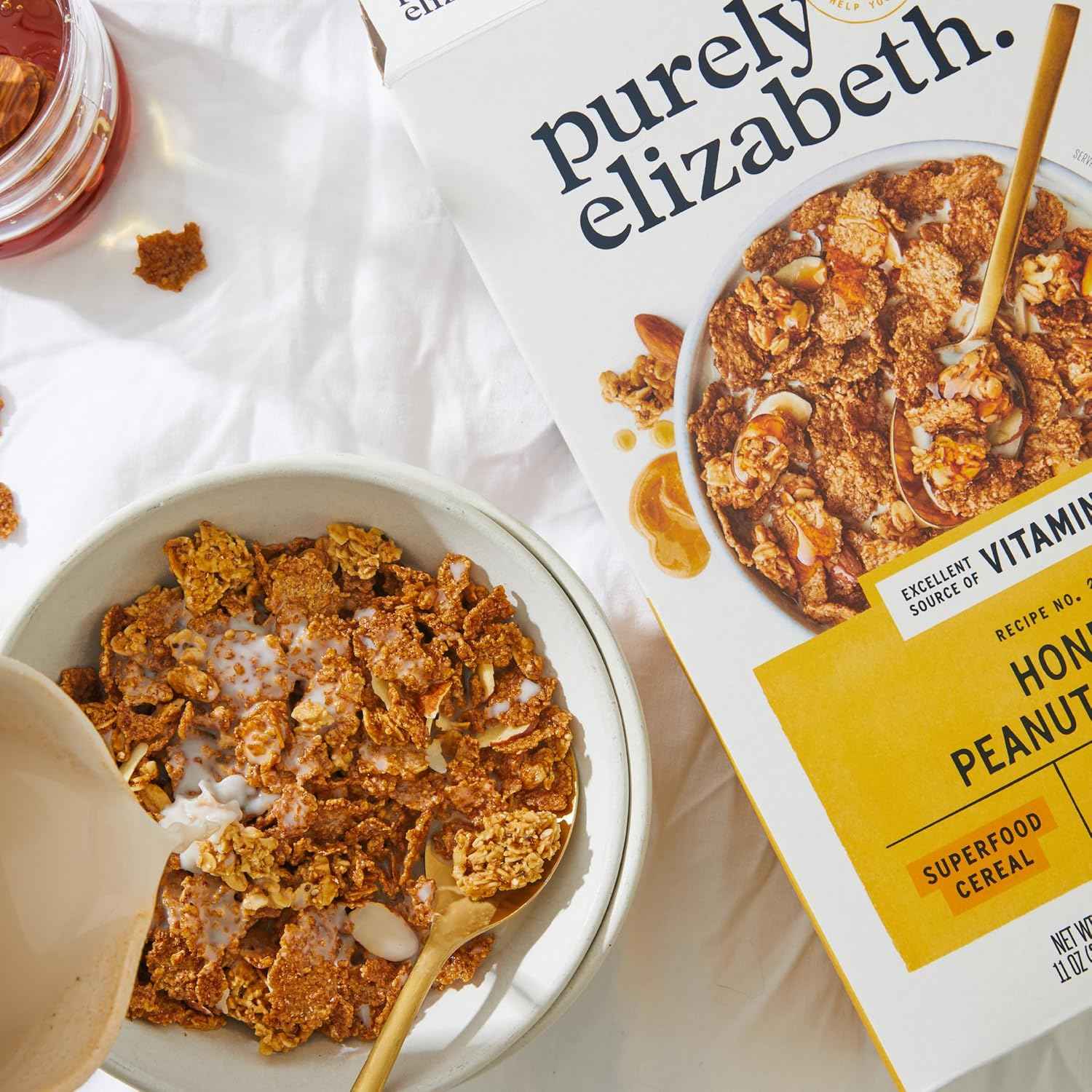 Purely Elizabeth Honey Peanut Butter Cereal – Clean-Label Breakfast Bowl for Health-Conscious Home Kitchens, 6g Fiber