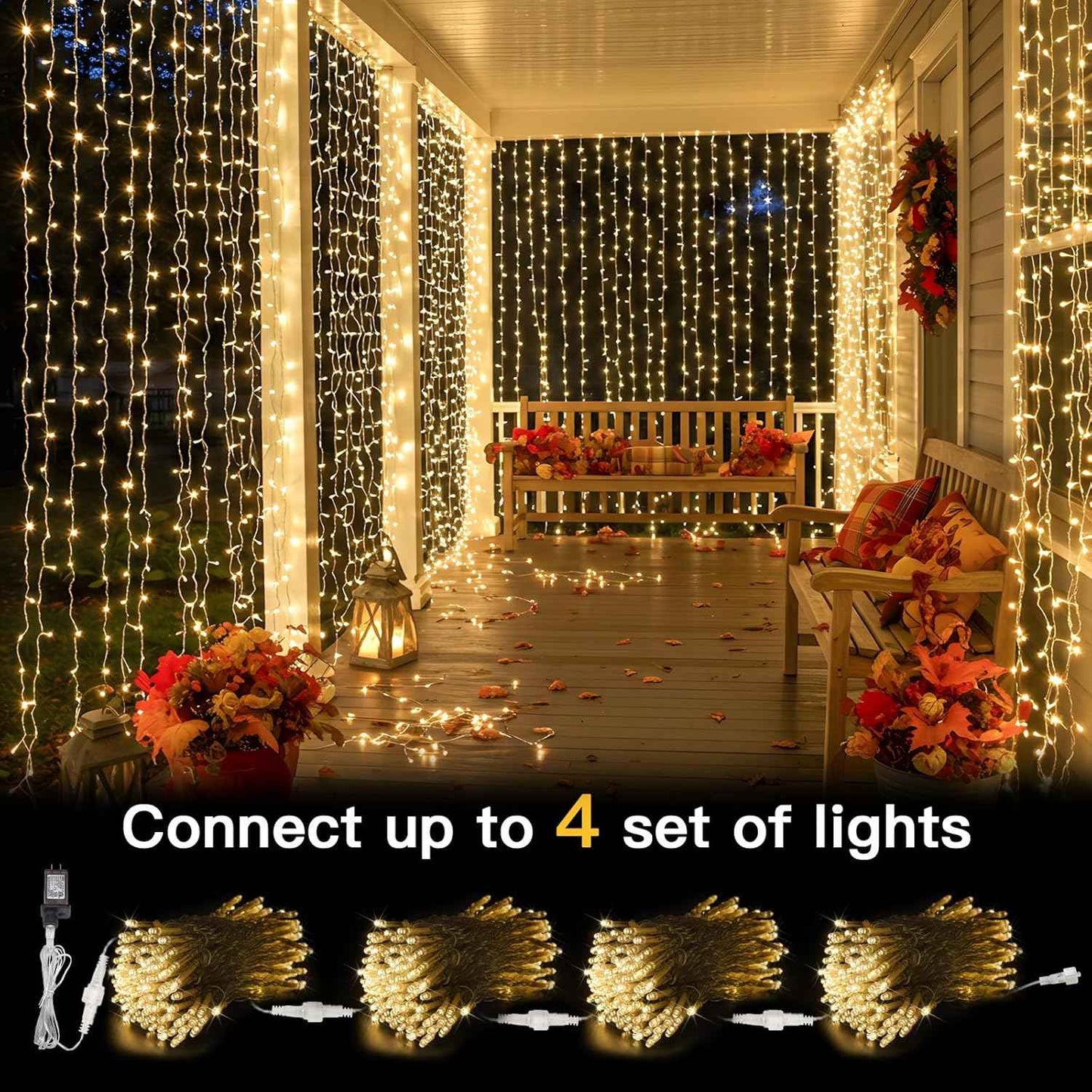 suddus Curtain Lights 9.8x9.8ft 300 LED Warm White – Thoughtful Birthday Gift for Her with Remote and 8 Lighting Modes