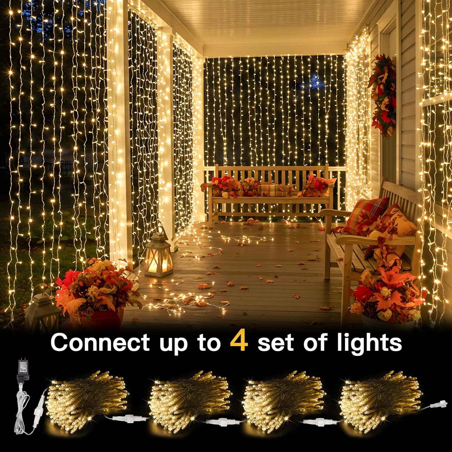 suddus Curtain Lights 9.8x9.8ft 300 LED Warm White – Thoughtful Birthday Gift for Her with Remote and 8 Lighting Modes