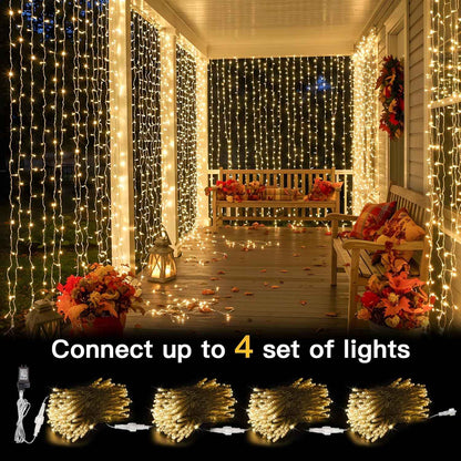 suddus Curtain Lights 9.8x9.8ft 300 LED Warm White – Thoughtful Birthday Gift for Her with Remote and 8 Lighting Modes