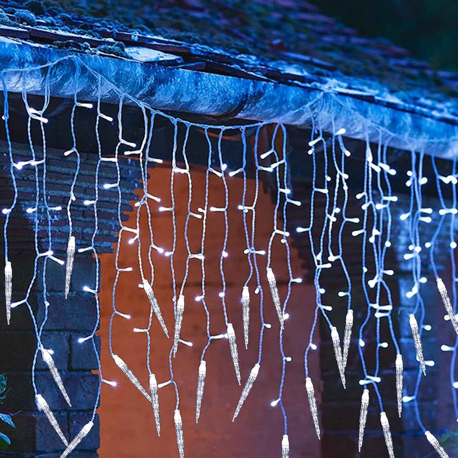 Ollny Waterproof Icicle Lights 29.5ft for Patio and Garden Eaves, 360 LED Connectable Outdoor String Lights for Holiday Parties