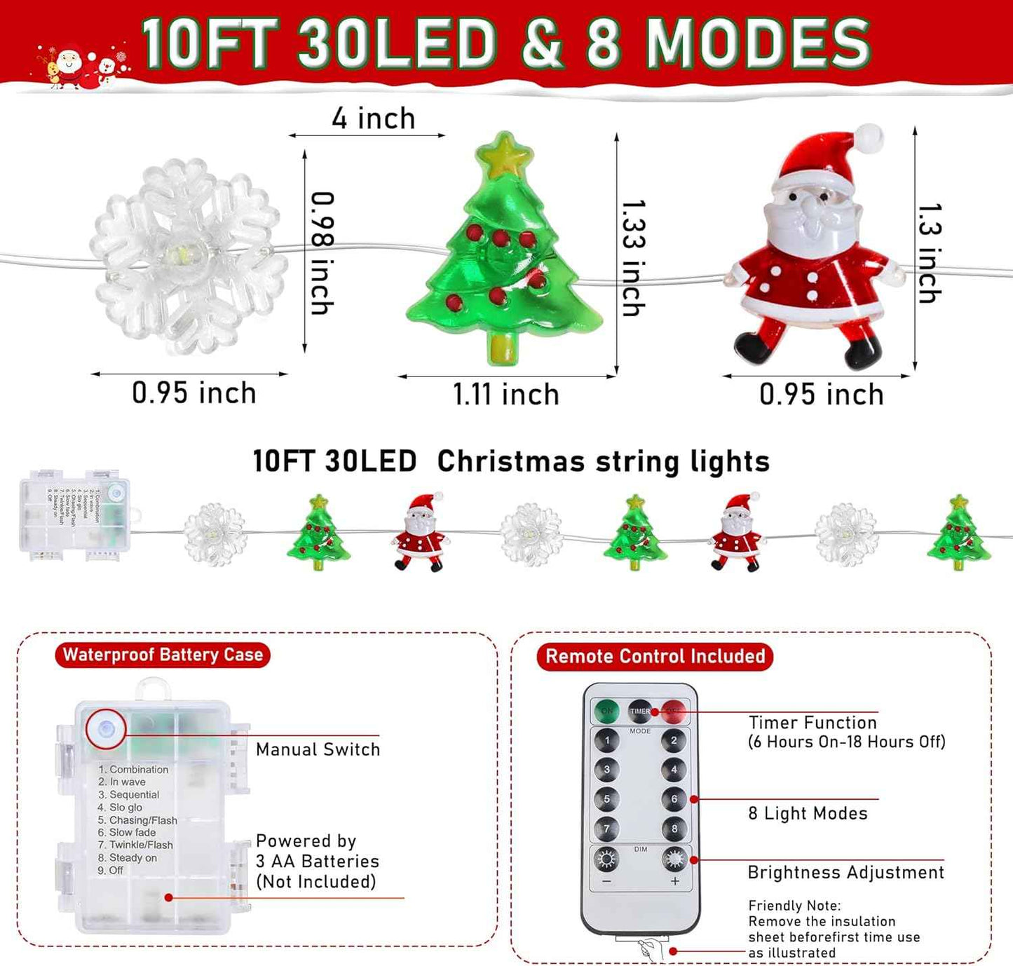 [BRAND] Kids Room Christmas String Lights with Santa Snowflake Shapes – Safe, Cool, and Timer-Controlled Night Light