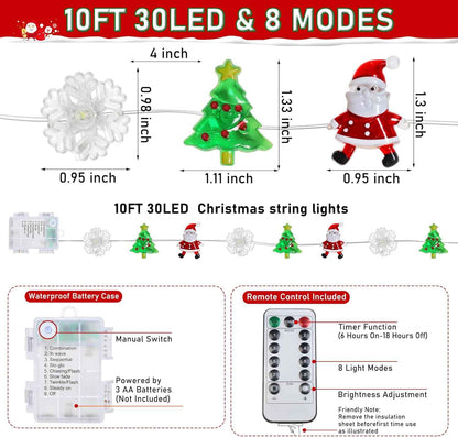 [BRAND] Kids Room Christmas String Lights with Santa Snowflake Shapes – Safe, Cool, and Timer-Controlled Night Light