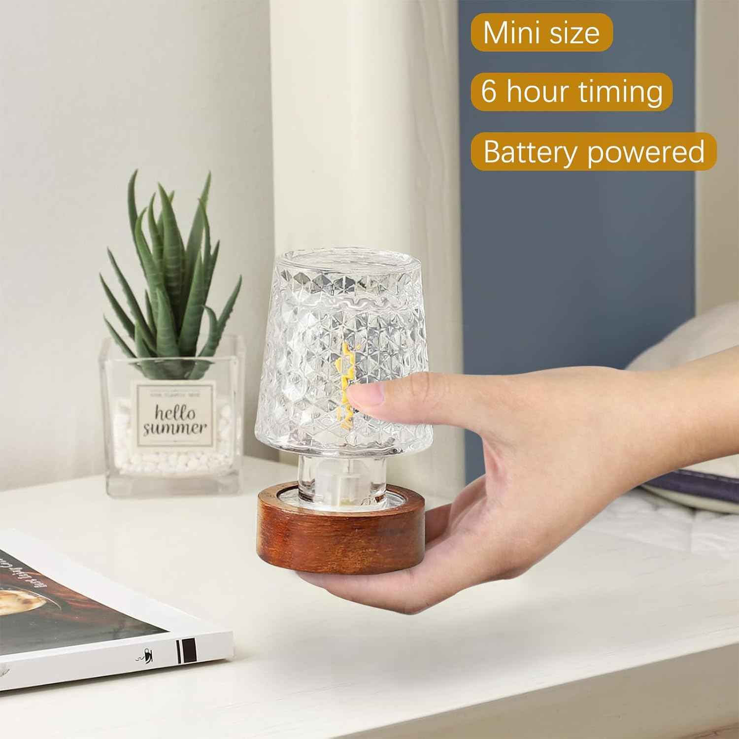 Flameless Glass Night Light – Safer Alternative to Candles for Kids Room, Timer Battery Lamp