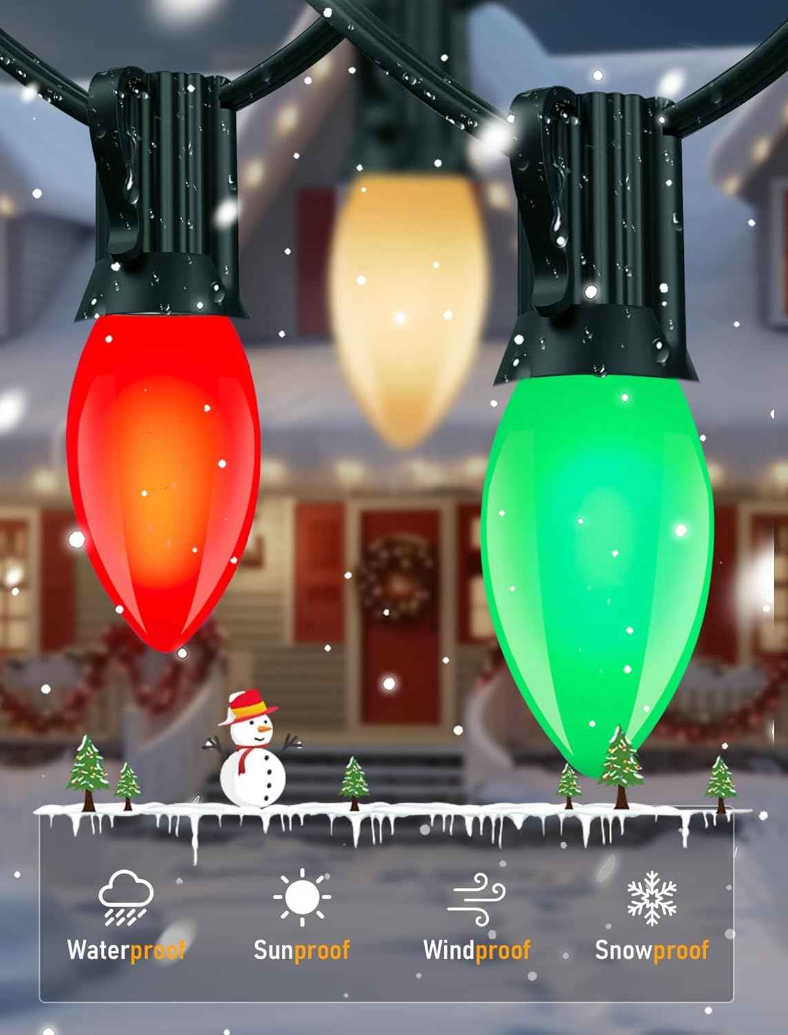 Holiday Brilliance Multicolor C9 String Lights – Retro Bedroom Aesthetic Lighting for Windows, Columns and Reading Nook