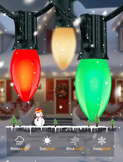 Holiday Brilliance Multicolor C9 String Lights – Retro Bedroom Aesthetic Lighting for Windows, Columns and Reading Nook