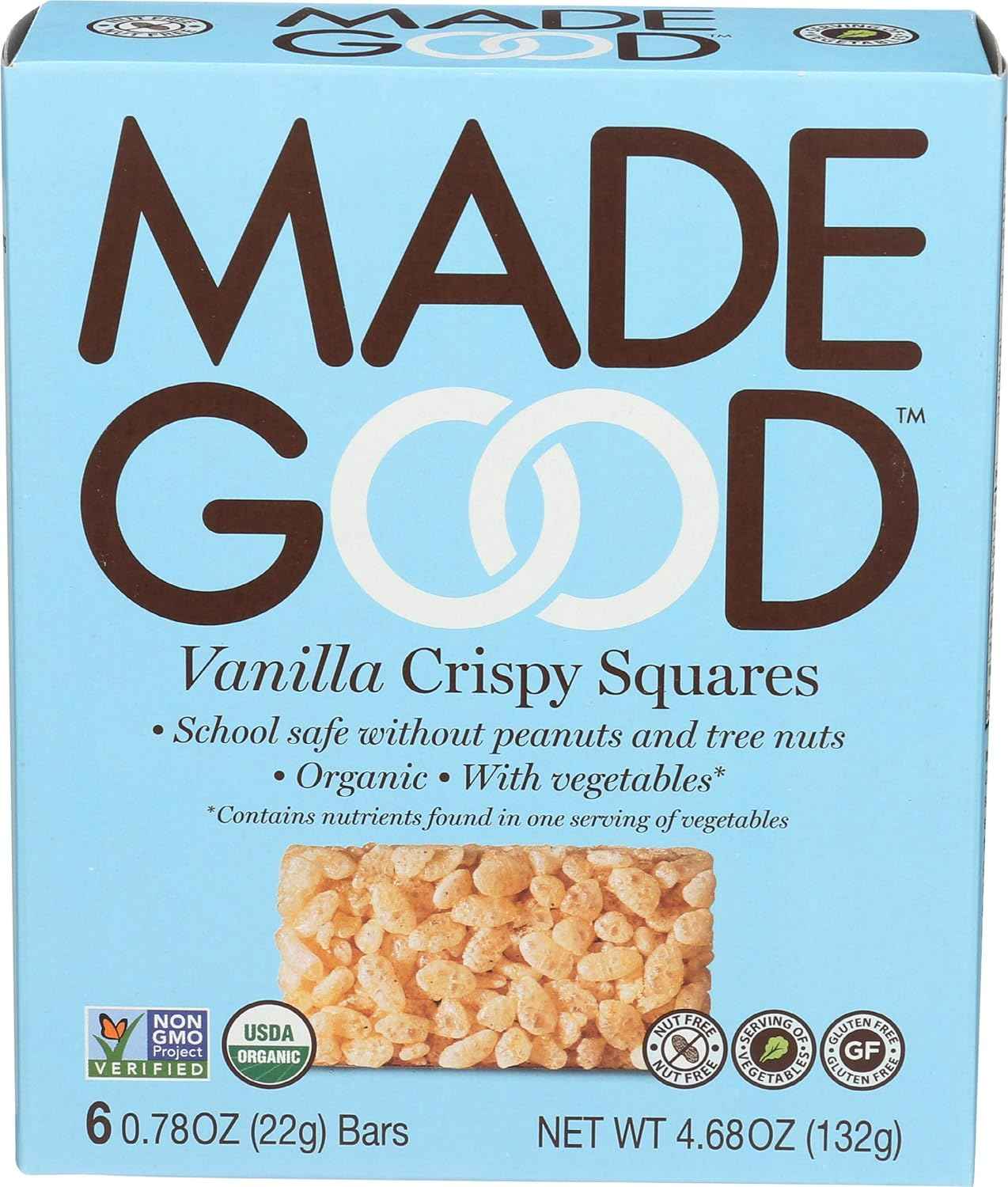 MadeGood Vanilla Crispy Squares – Vegan Grab-and-Go Snack for Office Desk and Gym Bag