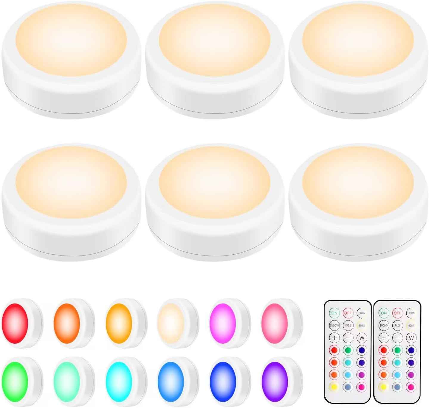 Alivation 6-Pack Color Puck Lights as Housewarming Gift for New Homeowners, Remote-Controlled Ambient Lighting for Women and Men