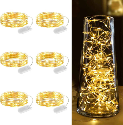 Minetom Fairy Lights 6-Pack – 7ft Battery Operated Cool-to-Touch String Lights for Safer Overnight Nightlight Use