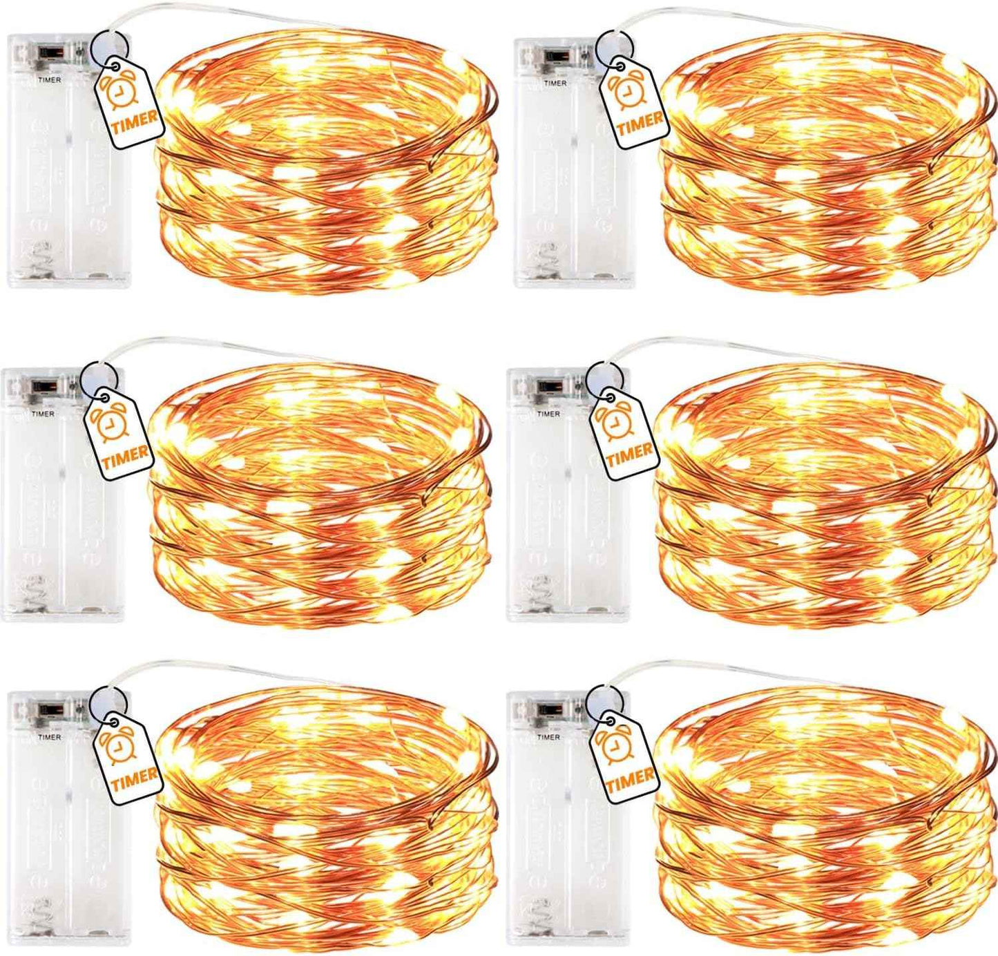 innotree LED Fairy String Lights – Cozy Bedroom Decor with Warm 2800K Glow, 10ft Copper Wire Strands 6-Pack