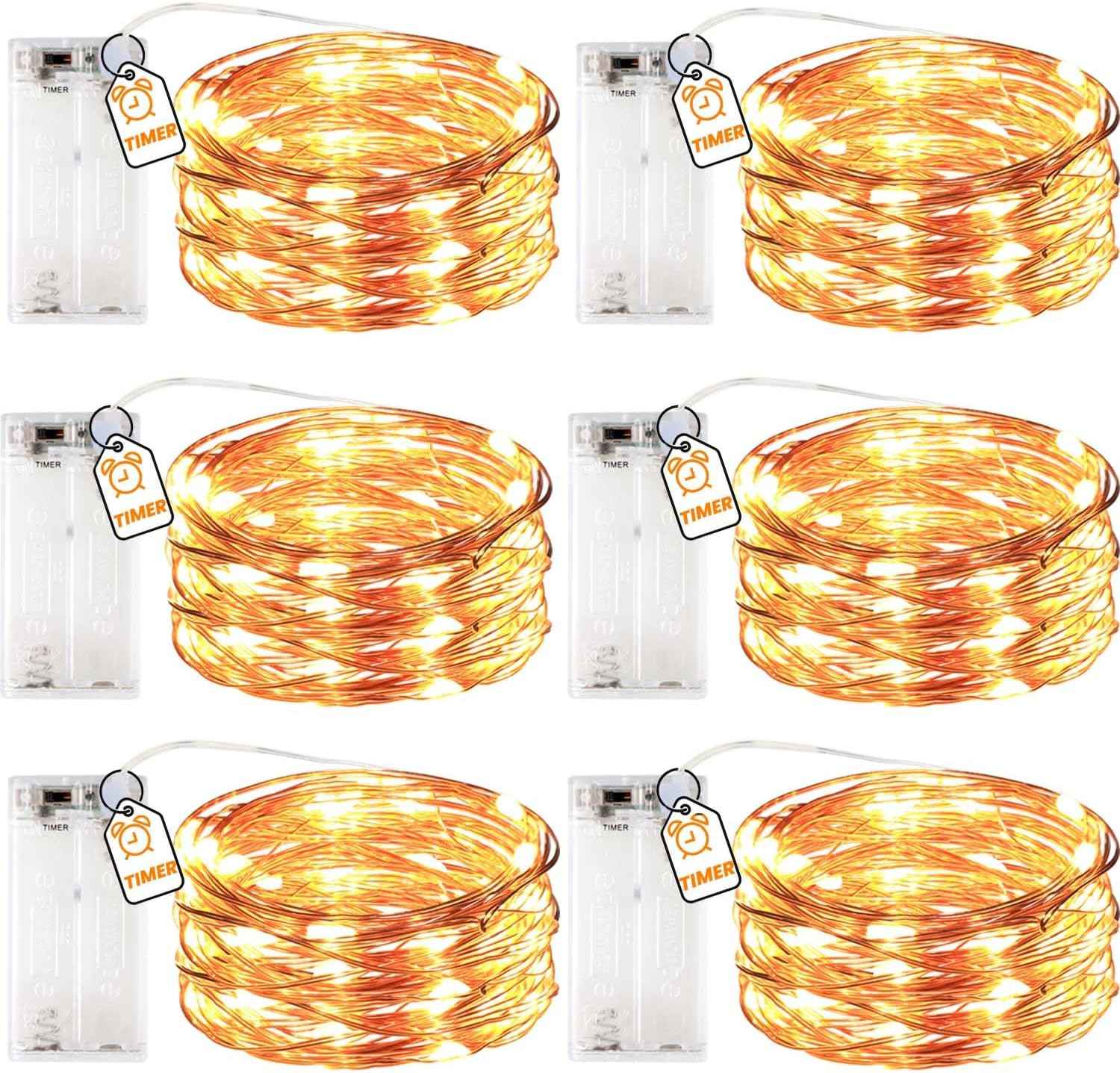 innotree LED Fairy String Lights – Cozy Bedroom Decor with Warm 2800K Glow, 10ft Copper Wire Strands 6-Pack