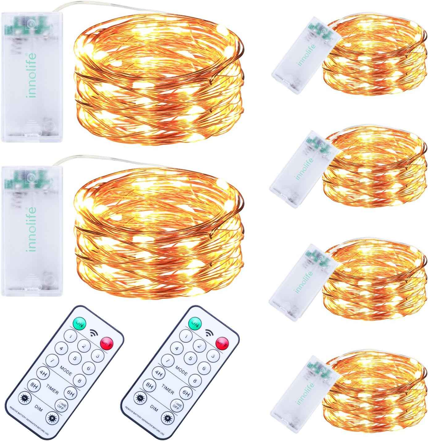 innolife LED Fairy String Lights 6 Pack – Cozy Bedroom Decor with Warm White Micro LEDs and Remote Timer