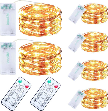innolife LED Fairy String Lights 6 Pack – Cozy Bedroom Decor with Warm White Micro LEDs and Remote Timer