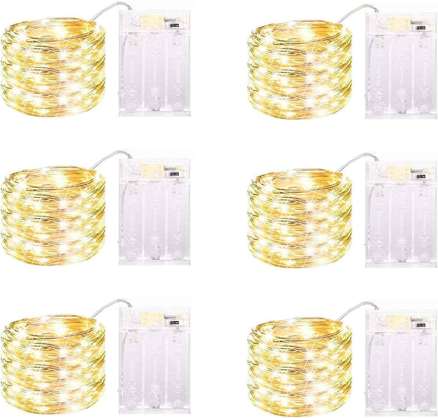 LuminGlow LED Fairy Lights – Less-Is-More Bedroom Aesthetic, Simple 13FT Silver Wire String Lights 6 Pack with Timer Warm White