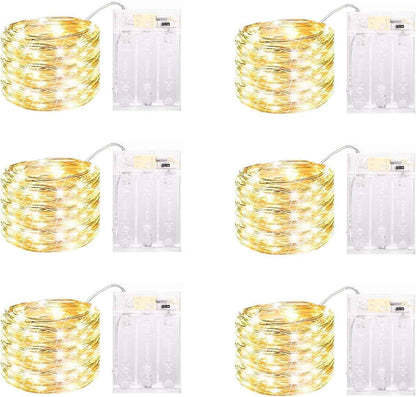 LuminGlow LED Fairy Lights – Less-Is-More Bedroom Aesthetic, Simple 13FT Silver Wire String Lights 6 Pack with Timer Warm White