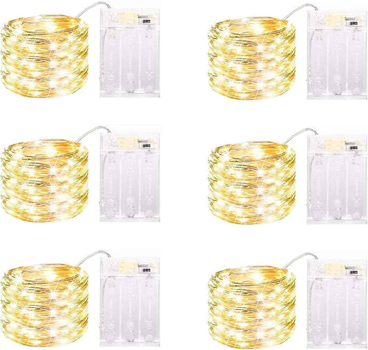 LuminGlow LED Fairy Lights – Less-Is-More Bedroom Aesthetic, Simple 13FT Silver Wire String Lights 6 Pack with Timer Warm White