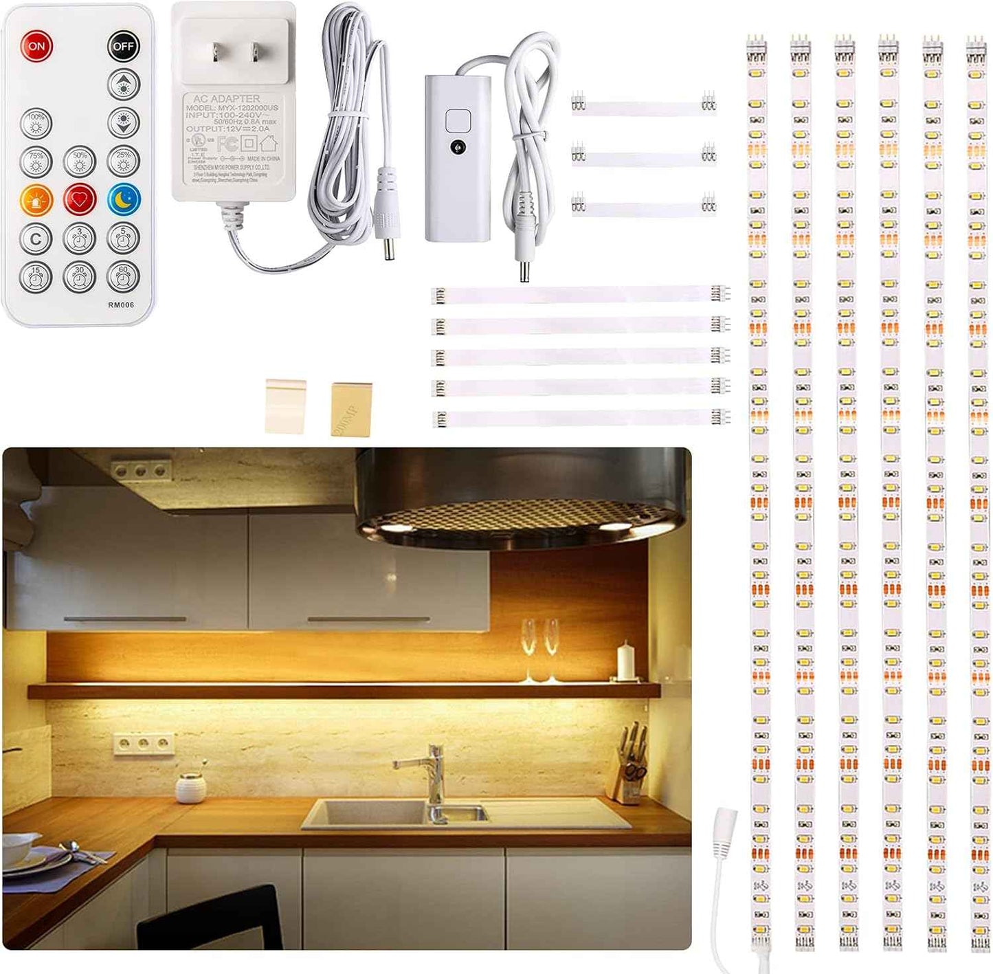 WOBANE Under Cabinet LED Bar Set – Clean, Tool-Free Wireless Lighting for Clutter-Free Kitchens and Closets