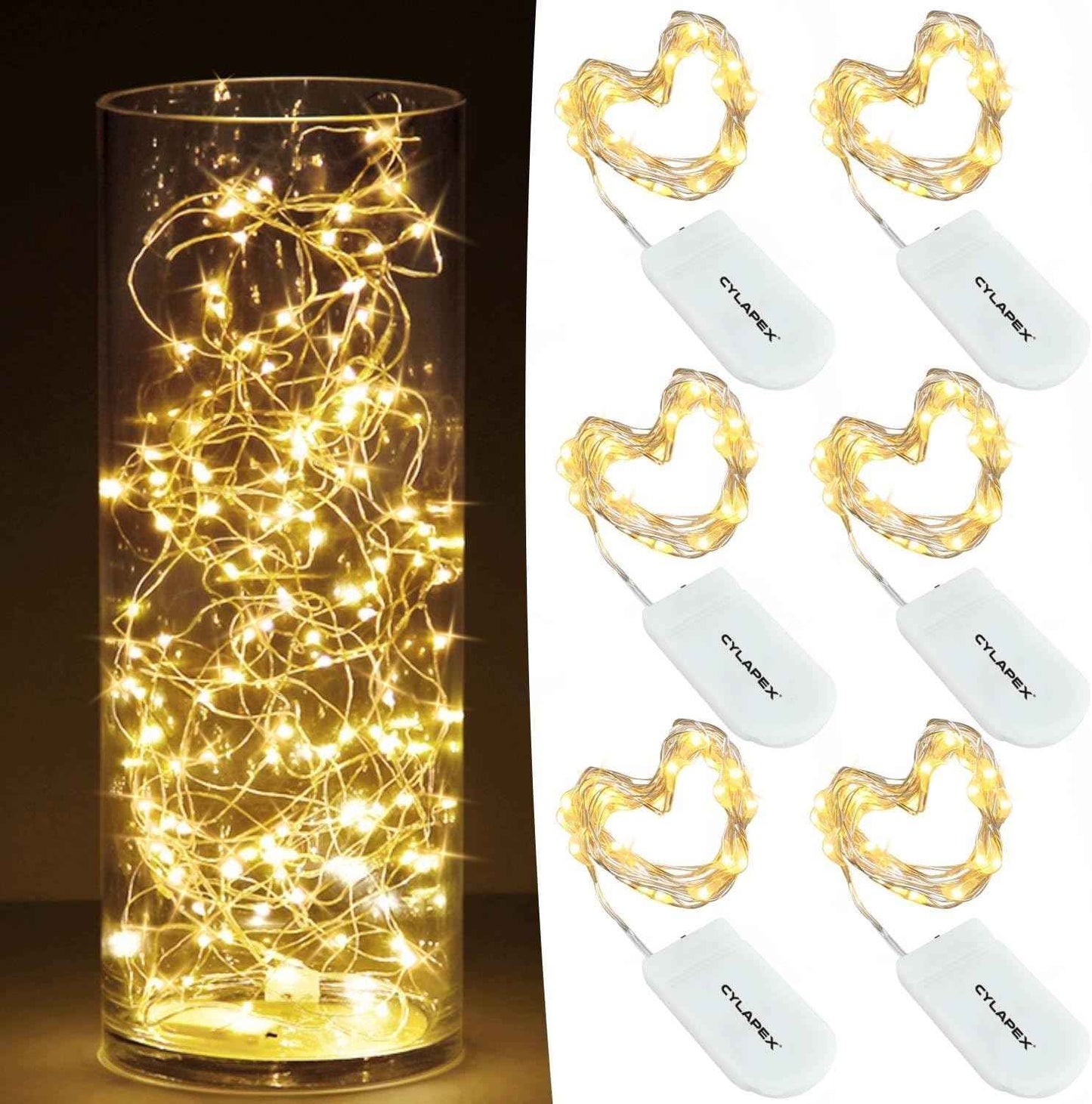 CYLAPEX 6 Pack Waterproof Warm White Fairy Lights Battery Operated 7ft 20 LEDs for Patio Garden and Outdoor Dining Setup