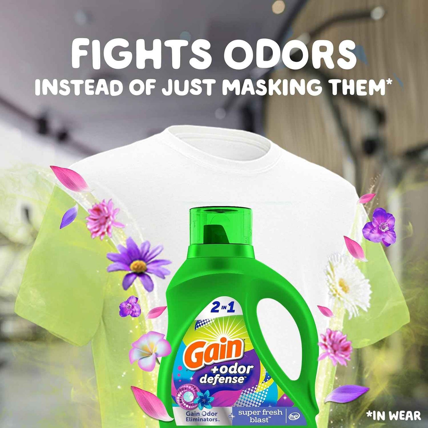 Gain Odor Defense Liquid Laundry Detergent Super Fresh Blast Scent 194 fl oz 134 Loads, Wellness Laundry Soap for Bath Time and Wind Down Routines