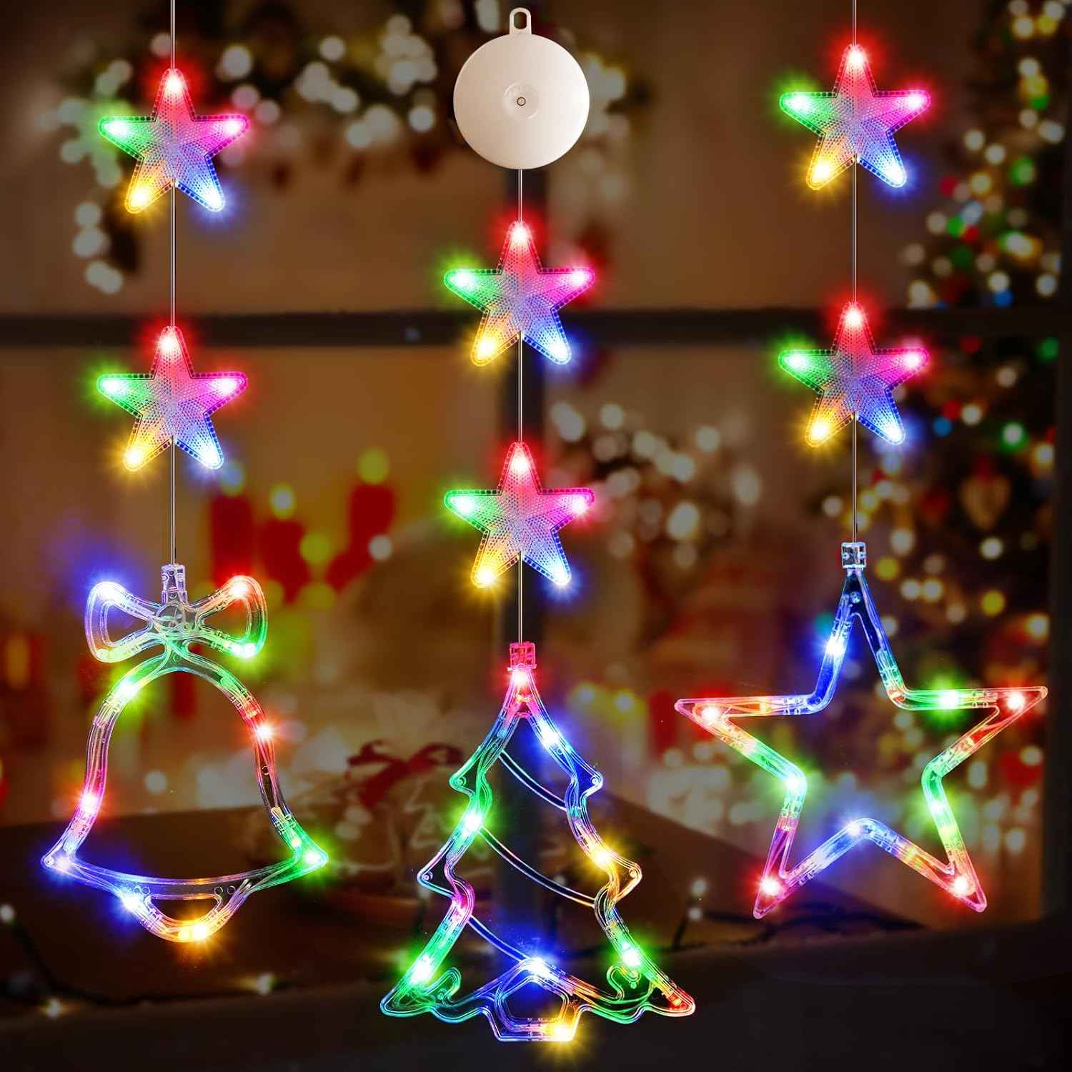 Lumalights Battery Powered Christmas Window Decor – 3-Piece Tree, Bell & Star LED Set for Bedroom Aesthetic
