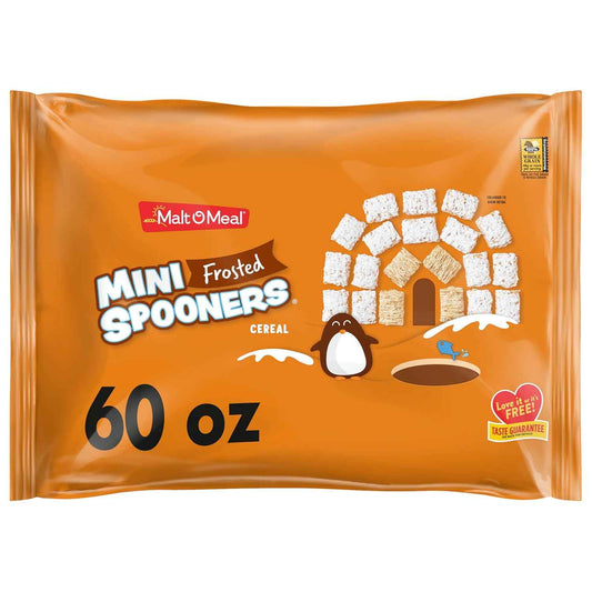 Malt-O-Meal Frosted Mini Spooners Shredded Wheat Cereal, 60 oz Single Bulk Bag – Simple, Resealable Pantry Staple for a Clean Breakfast Counter