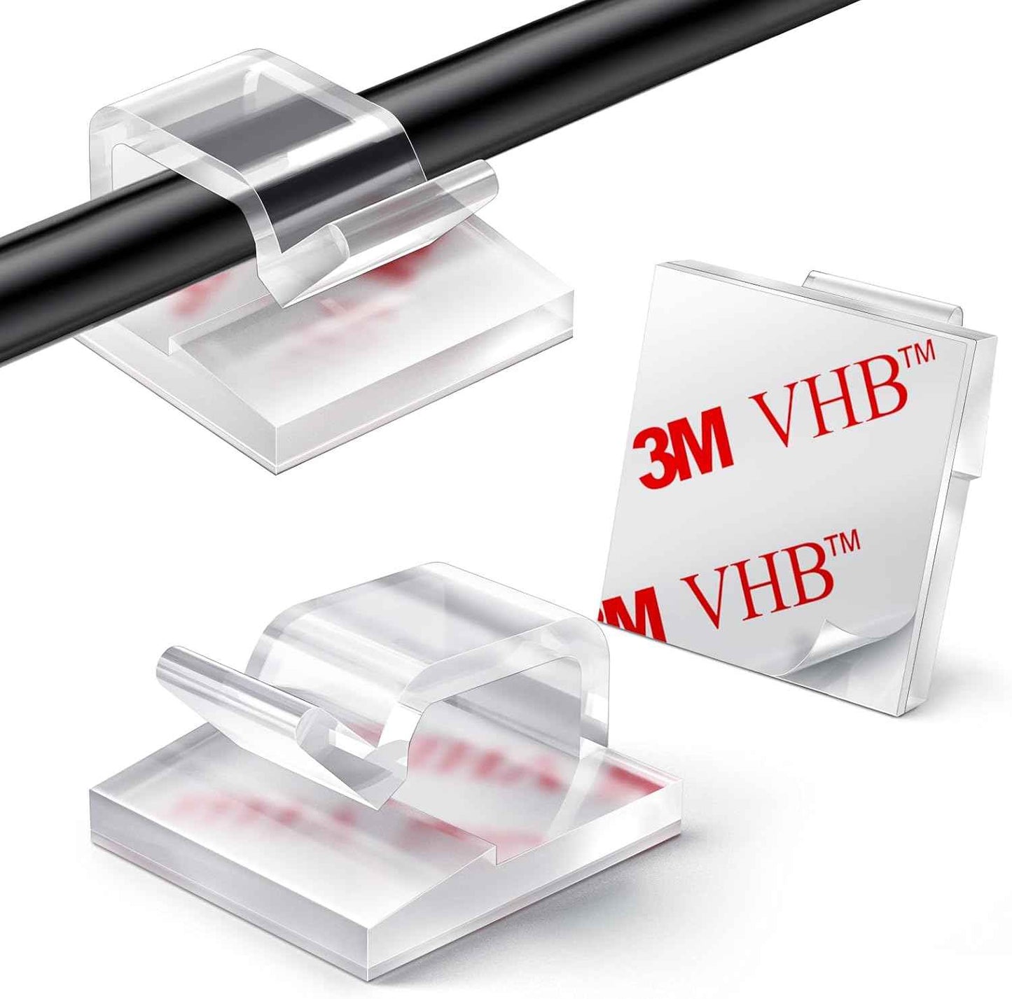 HOLIDAYOWL Home Office Cable Clips for Desk Setup, Clear Adhesive Hooks for USB HDMI and Ethernet Cord Management