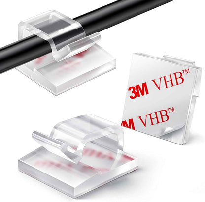 HOLIDAYOWL Home Office Cable Clips for Desk Setup, Clear Adhesive Hooks for USB HDMI and Ethernet Cord Management
