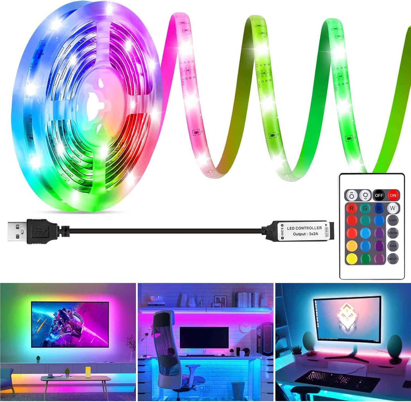 HOUHUI RGB LED Strip Lights for Living Room Aesthetic, USB TV Backlight for Cozy Home Ambiance