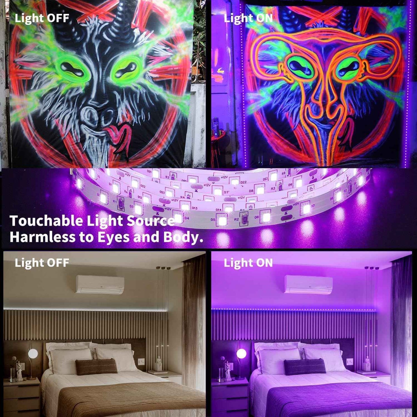 UV Black Light Strip Lights – Fun Housewarming and Holiday Gift for Party Hosts, Dimmable Glow Decor 5M to 20M